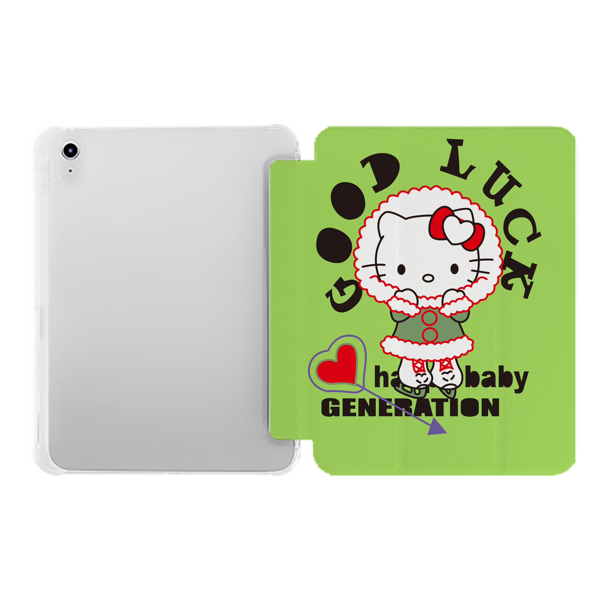 （画像用） Hello Kitty ハローキティ IPad ケース ペン収納付き 三つ折りスタンド PUレザー×シリコン 対応機種9.5/10.5/10.9インチ